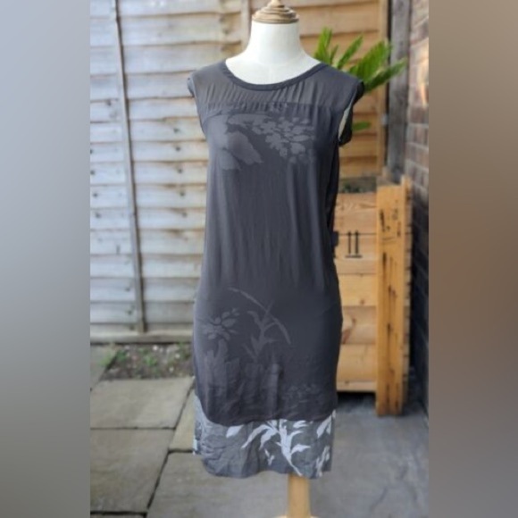 100% Silk Allsaints Floral Olive Dress Size 2 - Picture 3 of 12